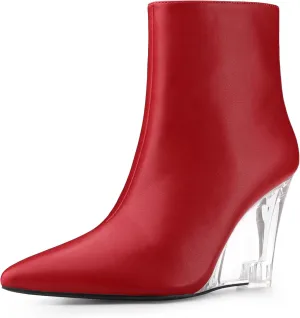 Allegra K Women's Clear Heel Pointed Toe Wedge Heels Ankle Boots