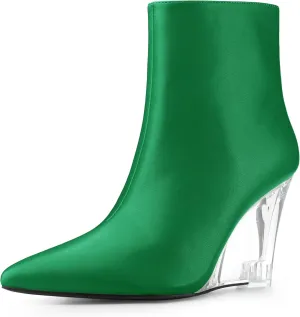 Allegra K Women's Clear Heel Pointed Toe Wedge Heels Ankle Boots