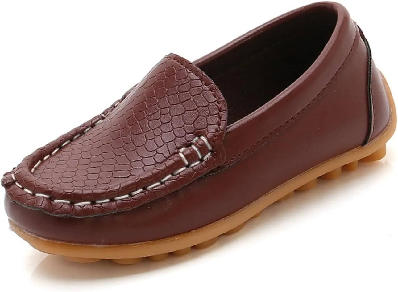 Boys Girls Leather Loafers Slip-On Texture Flat Boat Dress Soft Sole occasins School Daily Walking Shoes