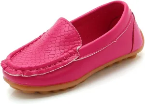 Boys Girls Leather Loafers Slip-On Texture Flat Boat Dress Soft Sole occasins School Daily Walking Shoes