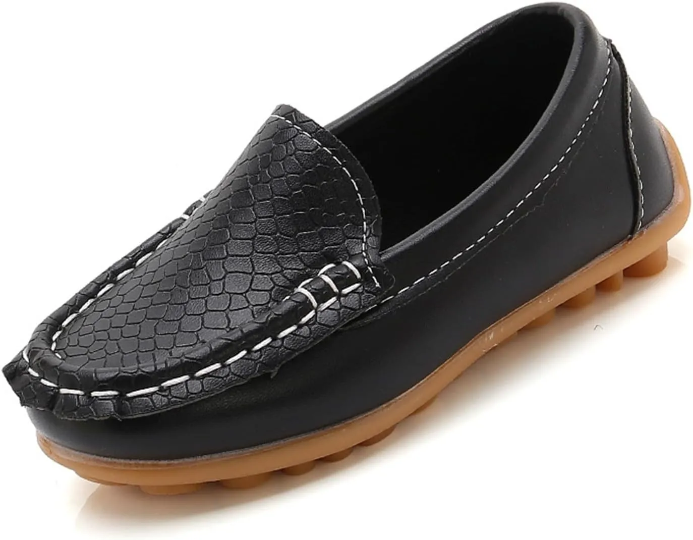 Boys Girls Leather Loafers Slip-On Texture Flat Boat Dress Soft Sole occasins School Daily Walking Shoes