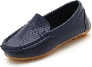 Boys Girls Leather Loafers Slip-On Texture Flat Boat Dress Soft Sole occasins School Daily Walking Shoes