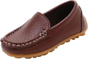 Boys Girls Leather Loafers Slip-On Texture Flat Boat Dress Soft Sole occasins School Daily Walking Shoes