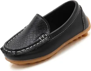 Boys Girls Leather Loafers Slip-On Texture Flat Boat Dress Soft Sole occasins School Daily Walking Shoes