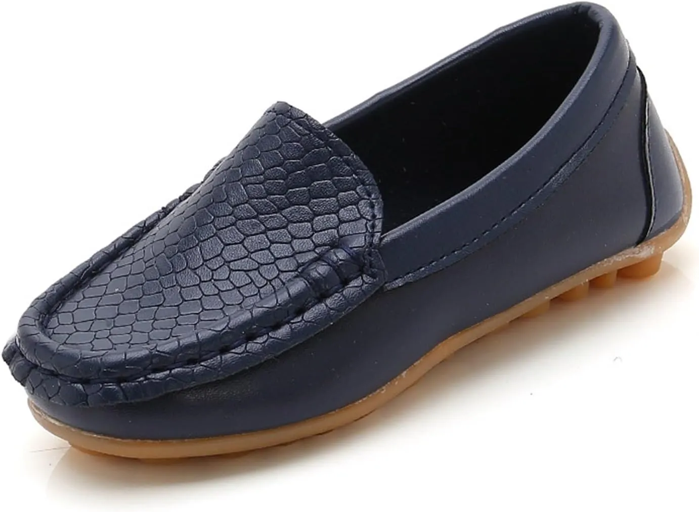 Boys Girls Leather Loafers Slip-On Texture Flat Boat Dress Soft Sole occasins School Daily Walking Shoes