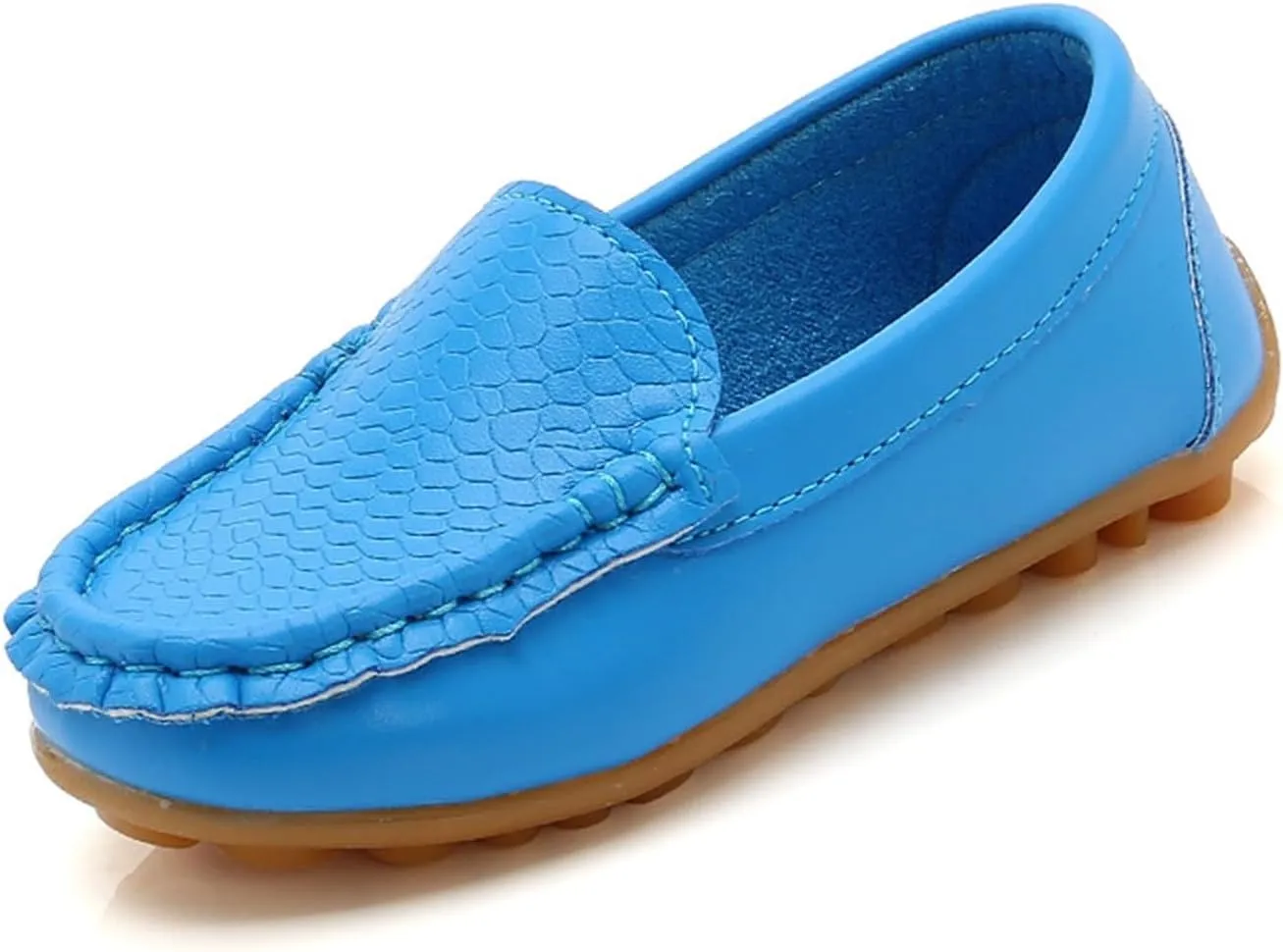 Boys Girls Leather Loafers Slip-On Texture Flat Boat Dress Soft Sole occasins School Daily Walking Shoes