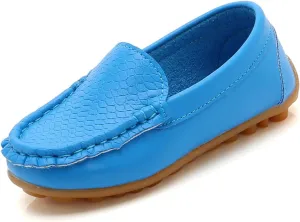 Boys Girls Leather Loafers Slip-On Texture Flat Boat Dress Soft Sole occasins School Daily Walking Shoes