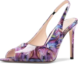 Castamere Women Peep Open Pointed Toe Slingback Pumps Stiletto Heels Backstrap Slip-on Casual Dress Sandals 3.9 Inches Heels