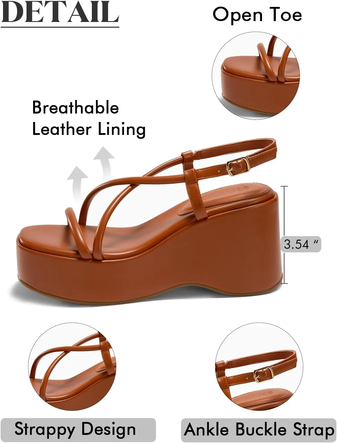 Coutgo Womens Platform Wedge Heels Sandals Slingback Open Toe Ankle Strap Summer Dress Shoes