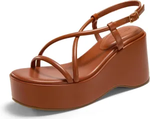 Coutgo Womens Platform Wedge Heels Sandals Slingback Open Toe Ankle Strap Summer Dress Shoes