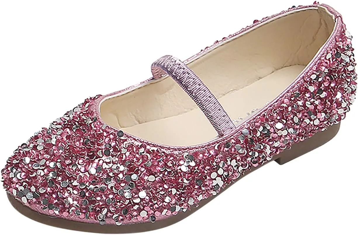 Dress Shoes for Girls Mary Jane Flats Sparkle Glitter Princess Shoes Wedding Party School Slip-On Ballet Shoes