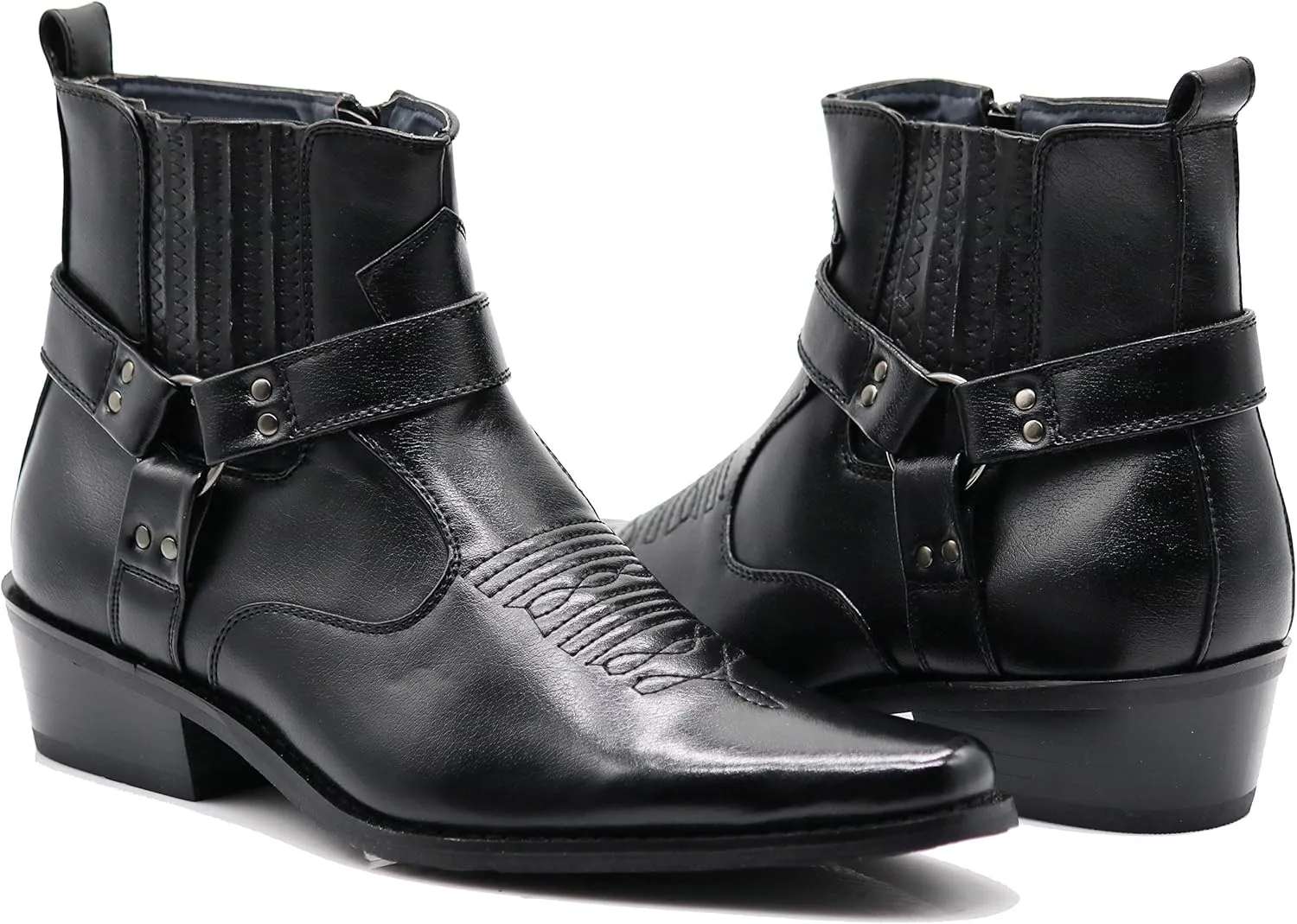 Enzo Romeo WSTN01 Men's Western Boots Side Zipper Pointy Strap Fashion Boots