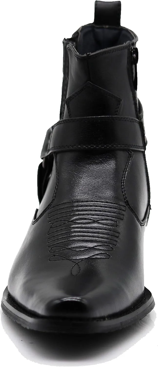 Enzo Romeo WSTN01 Men's Western Boots Side Zipper Pointy Strap Fashion Boots