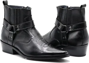 Enzo Romeo WSTN01 Men's Western Boots Side Zipper Pointy Strap Fashion Boots
