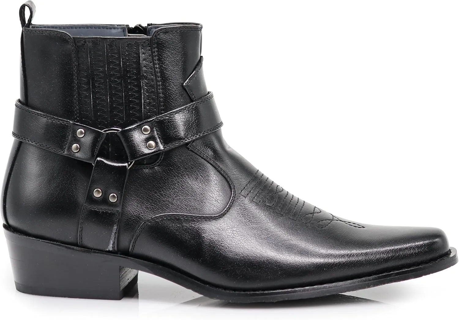 Enzo Romeo WSTN01 Men's Western Boots Side Zipper Pointy Strap Fashion Boots