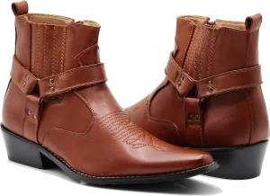 Enzo Romeo WSTN01 Men's Western Boots Side Zipper Pointy Strap Fashion Boots