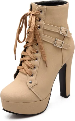 Erocalli Lace up Chunky Heel Ankle Booties for Women Block High Heel Platform Combat Boots