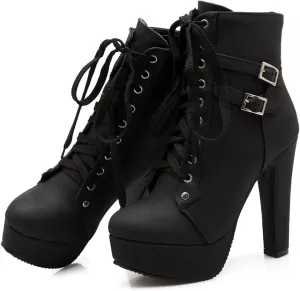 Erocalli Lace up Chunky Heel Ankle Booties for Women Block High Heel Platform Combat Boots