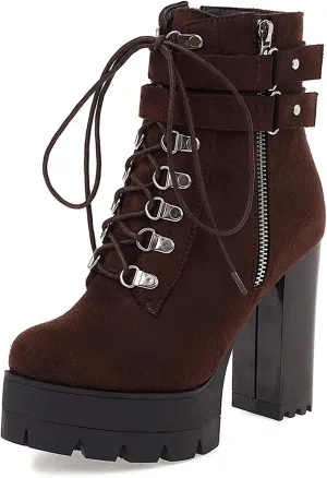 Erocalli Lace up Chunky Heel Ankle Booties for Women Block High Heel Platform Combat Boots
