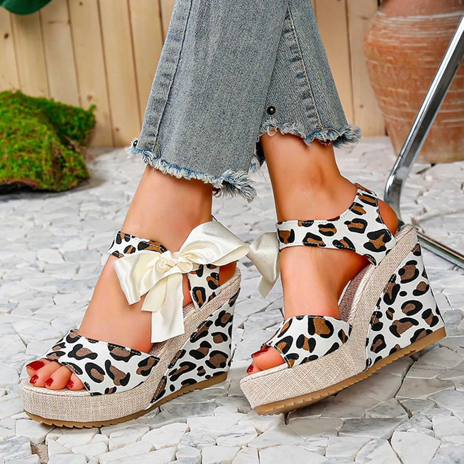 Espadrille Wedge Sandals for Women Open Toe Ankle Strappy Vintage Lightweight Platform Sandals Slip on Wedding Party Dressy Summer Shoes