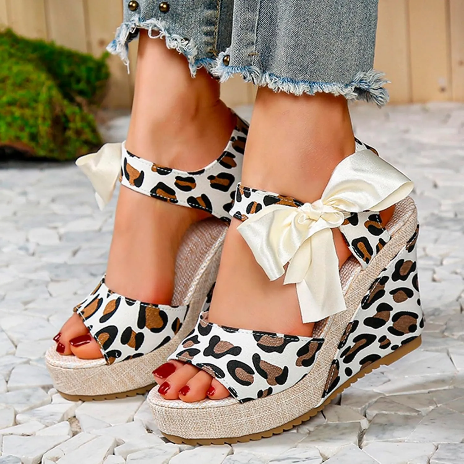 Espadrille Wedge Sandals for Women Open Toe Ankle Strappy Vintage Lightweight Platform Sandals Slip on Wedding Party Dressy Summer Shoes