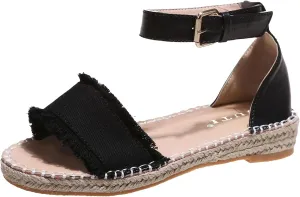 Espadrille Wedge Sandals Women Buckle Ankle Strap Open Toe Classic Comfortable Platform Sandal Wide Width Stretch Textile Dressy Summer Shoes