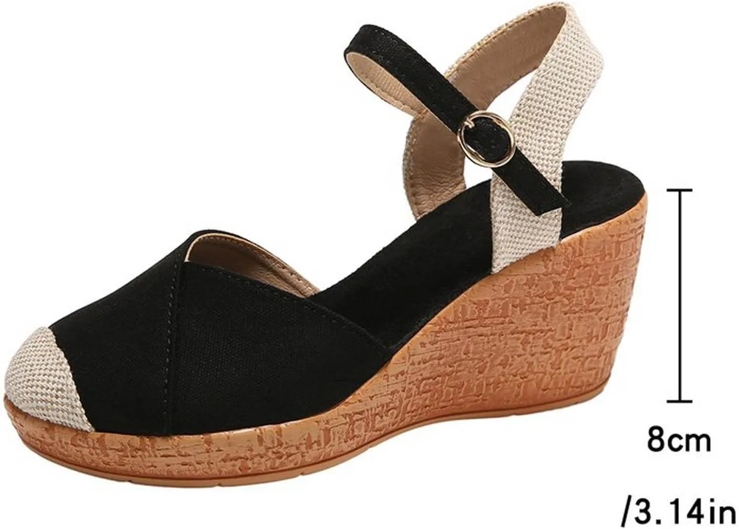 Espadrille Wedge Sandals Women Closed Toe Adjustable Strappy Comfortable Platform Sandal Wide Width Stretch Textile Beach Dressy Sandals
