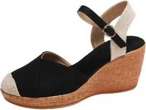 Espadrille Wedge Sandals Women Closed Toe Adjustable Strappy Comfortable Platform Sandal Wide Width Stretch Textile Beach Dressy Sandals