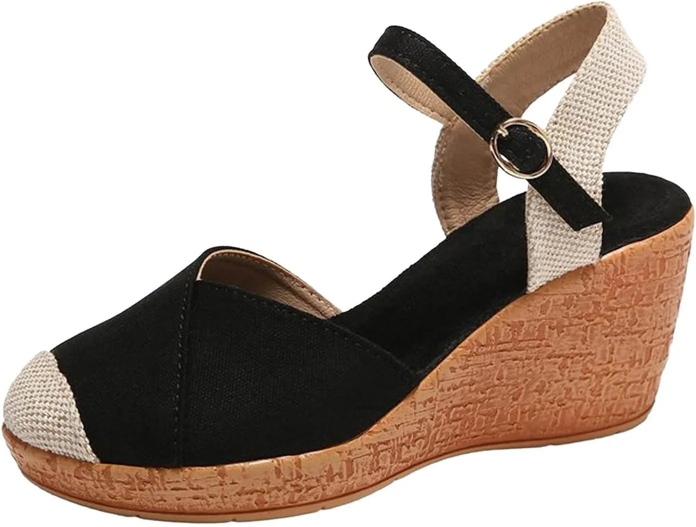 Espadrille Wedge Sandals Women Closed Toe Adjustable Strappy Comfortable Platform Sandal Wide Width Stretch Textile Beach Dressy Sandals