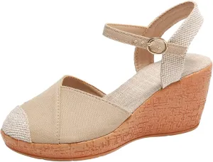 Espadrille Wedge Sandals Women Closed Toe Adjustable Strappy Comfortable Platform Sandal Wide Width Stretch Textile Beach Dressy Sandals