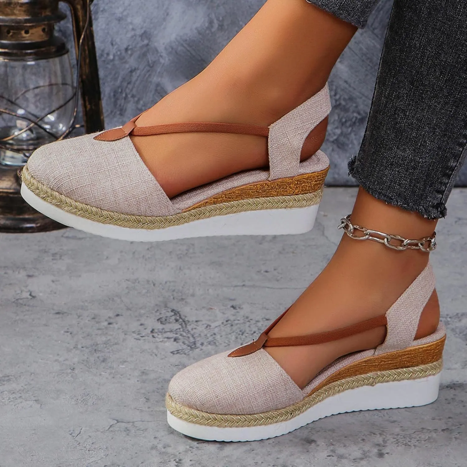 Espadrille Wedge Sandals Women Closed Toe Ankle Strappy Vintage Comfy Platform Sandals 2024 Fashion Trendy Stylish Summer Dress Shoes