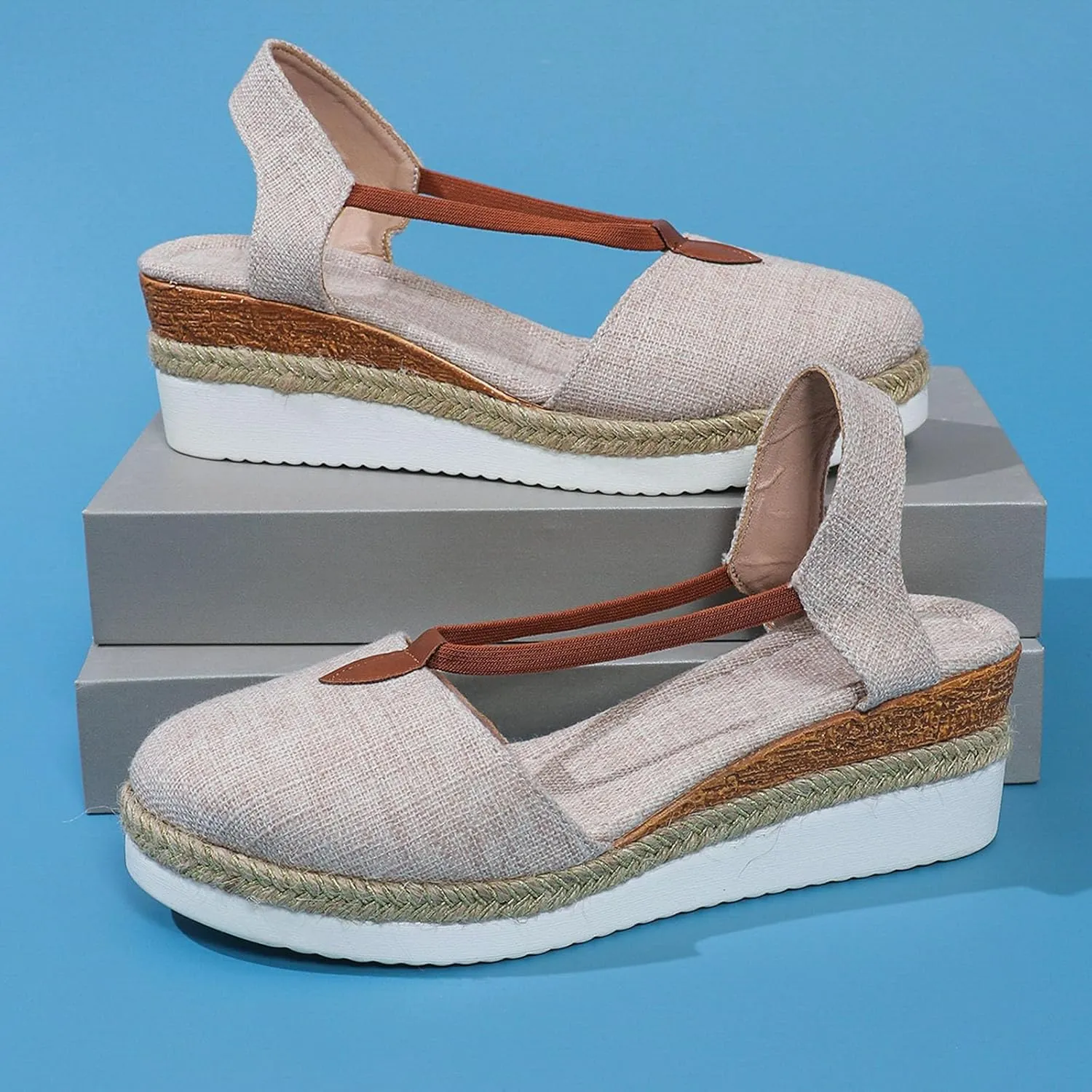Espadrille Wedge Sandals Women Closed Toe Ankle Strappy Vintage Comfy Platform Sandals 2024 Fashion Trendy Stylish Summer Dress Shoes