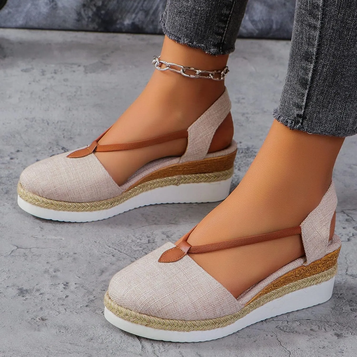 Espadrille Wedge Sandals Women Closed Toe Ankle Strappy Vintage Comfy Platform Sandals 2024 Fashion Trendy Stylish Summer Dress Shoes