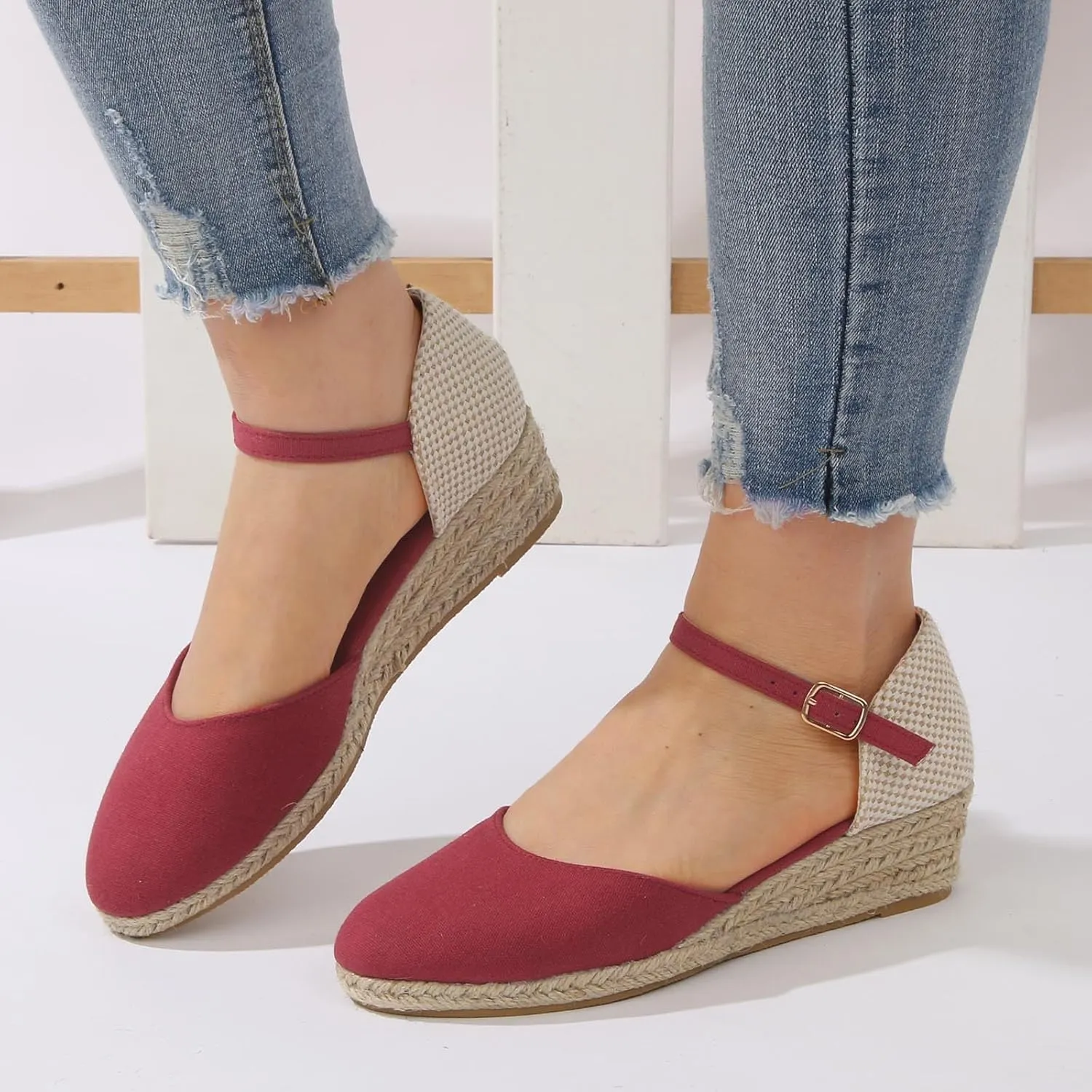 Espadrille Wedge Sandals Women Closed Toe Ankle Strappy Vintage Lightweight Platform Sandals Heels Party Bridal Shoes Beach Dressy Sandals