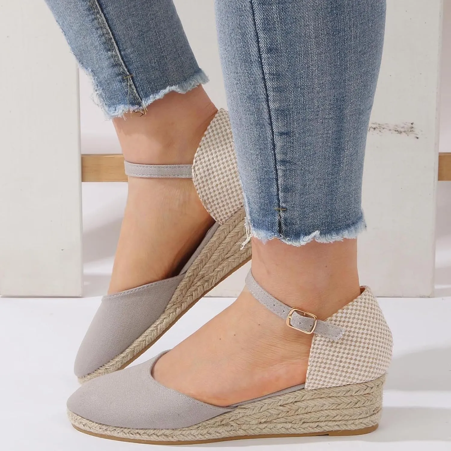 Espadrille Wedge Sandals Women Closed Toe Ankle Strappy Vintage Lightweight Platform Sandals Heels Party Bridal Shoes Beach Dressy Sandals