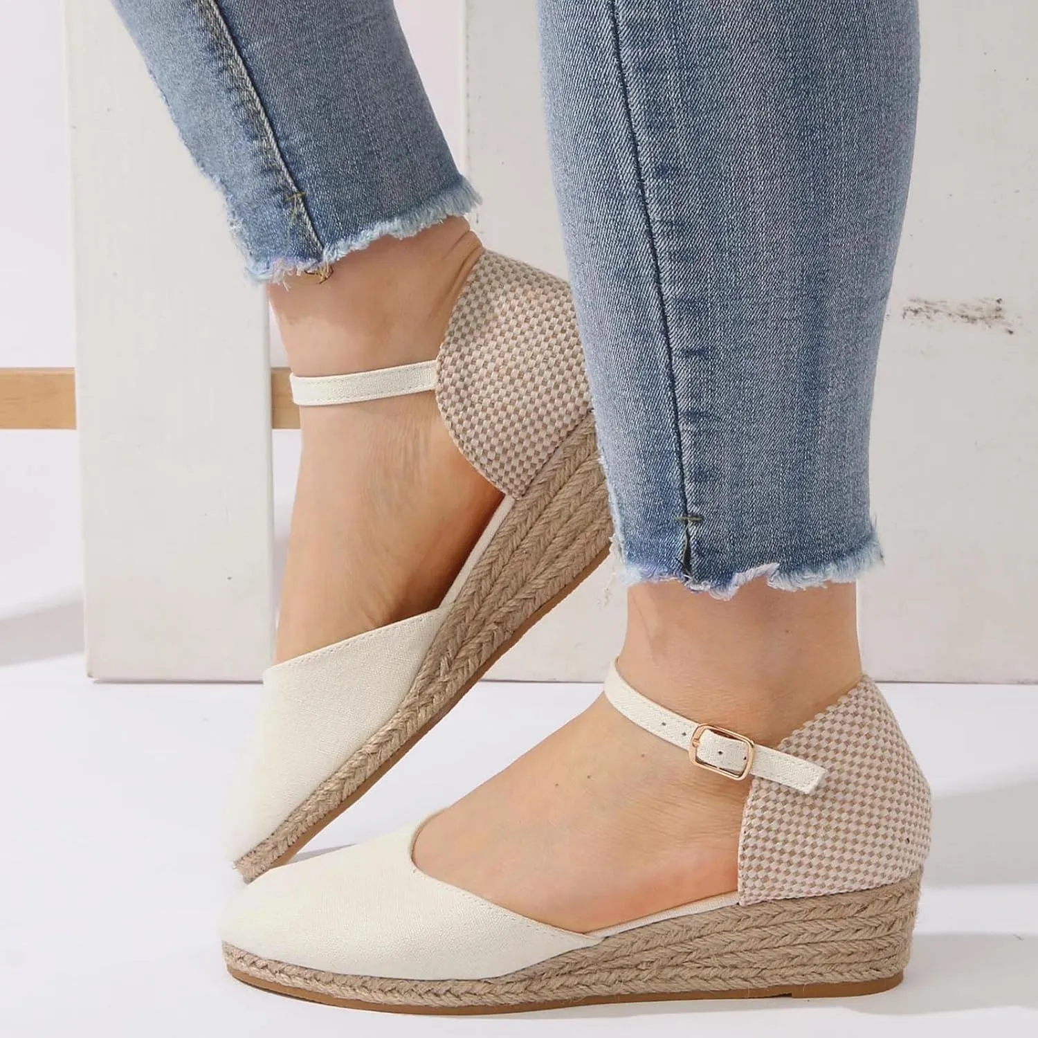 Espadrille Wedge Sandals Women Closed Toe Ankle Strappy Vintage Lightweight Platform Sandals Heels Party Bridal Shoes Beach Dressy Sandals