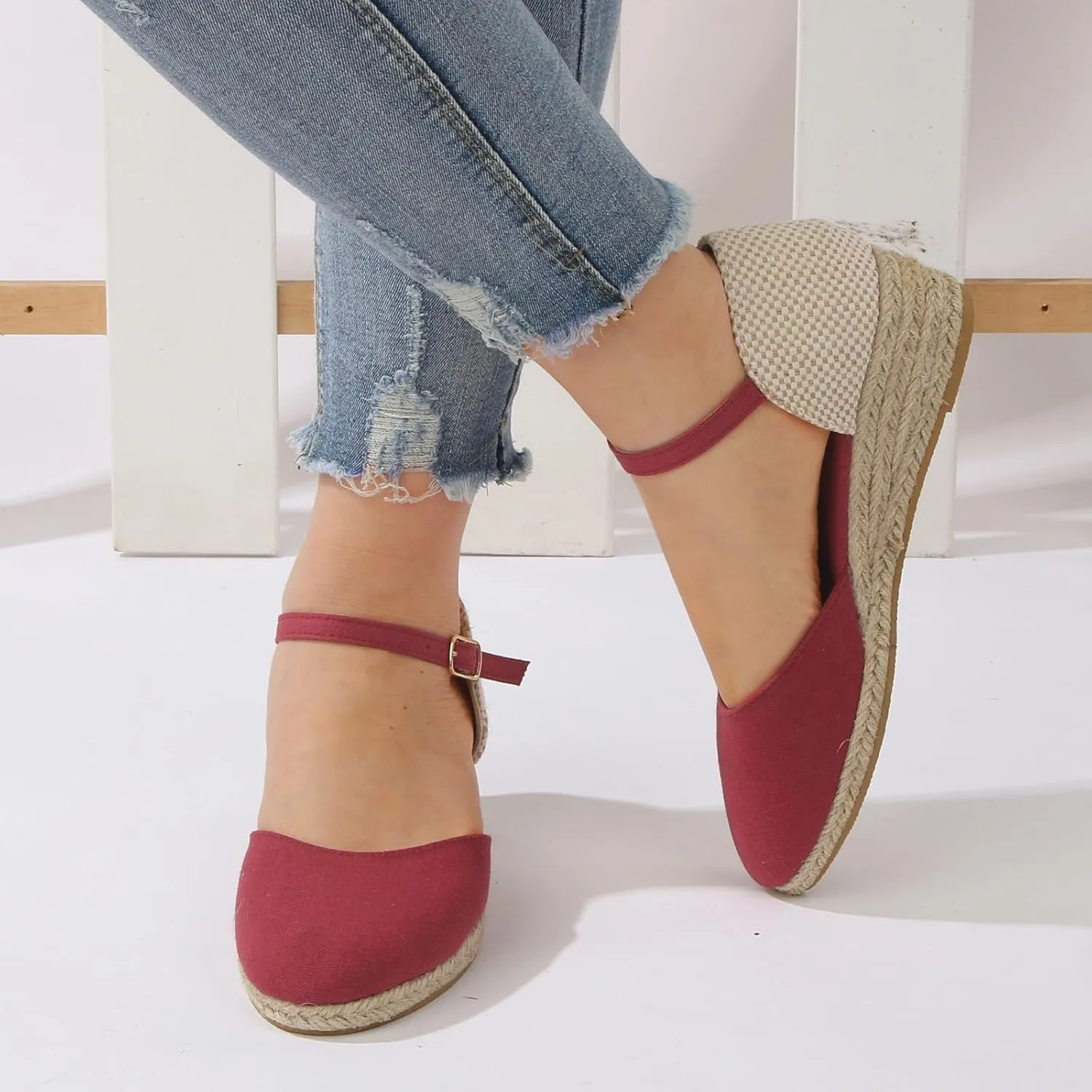 Espadrille Wedge Sandals Women Closed Toe Ankle Strappy Vintage Lightweight Platform Sandals Heels Party Bridal Shoes Beach Dressy Sandals