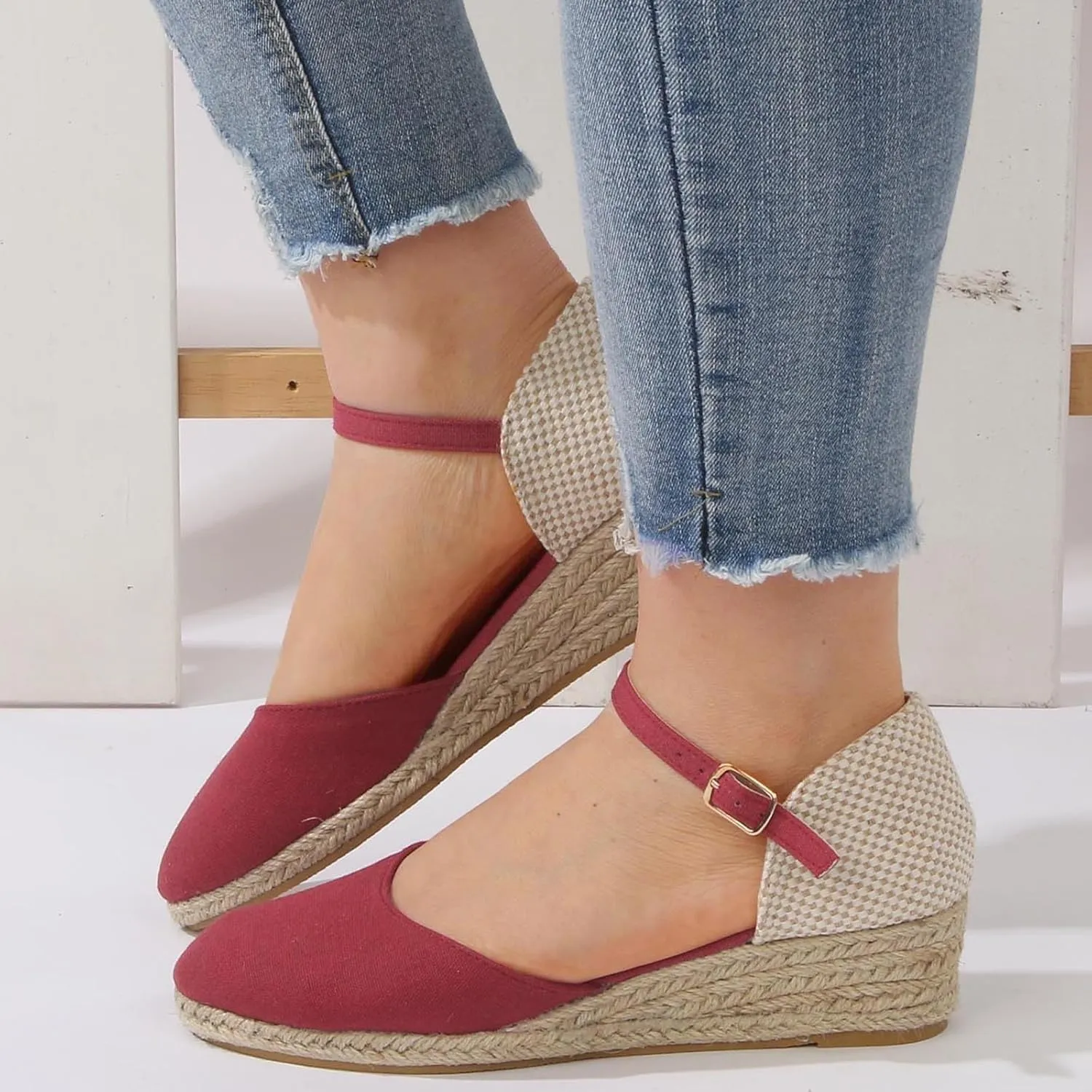 Espadrille Wedge Sandals Women Closed Toe Ankle Strappy Vintage Lightweight Platform Sandals Heels Party Bridal Shoes Beach Dressy Sandals