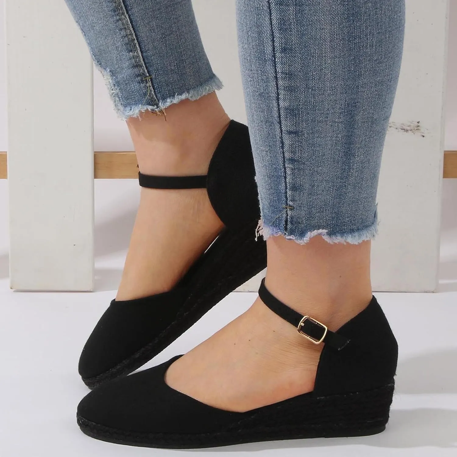 Espadrille Wedge Sandals Women Closed Toe Ankle Strappy Vintage Lightweight Platform Sandals Heels Party Bridal Shoes Beach Dressy Sandals