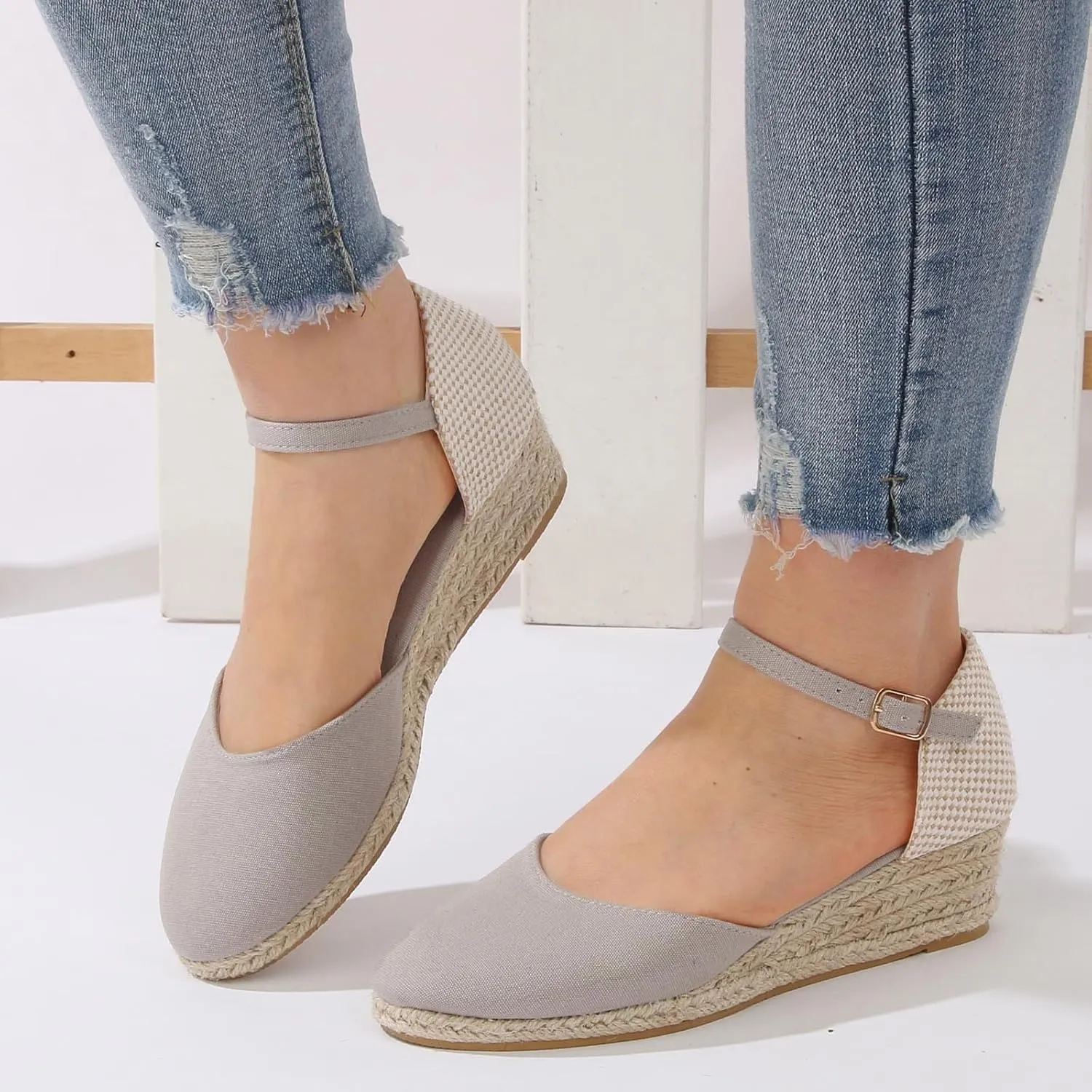 Espadrille Wedge Sandals Women Closed Toe Ankle Strappy Vintage Lightweight Platform Sandals Heels Party Bridal Shoes Beach Dressy Sandals