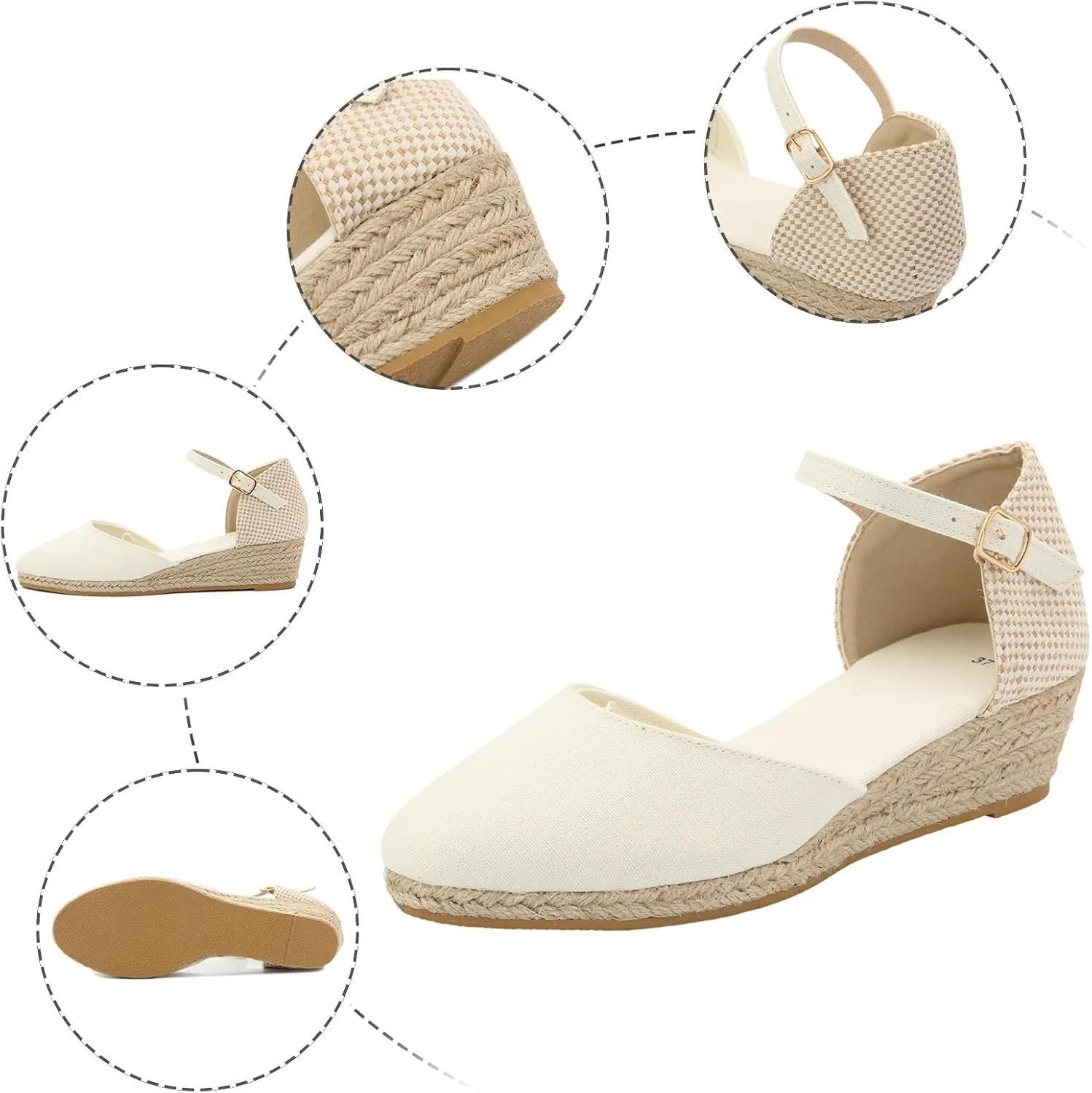 Espadrille Wedge Sandals Women Closed Toe Ankle Strappy Vintage Lightweight Platform Sandals Heels Party Bridal Shoes Beach Dressy Sandals