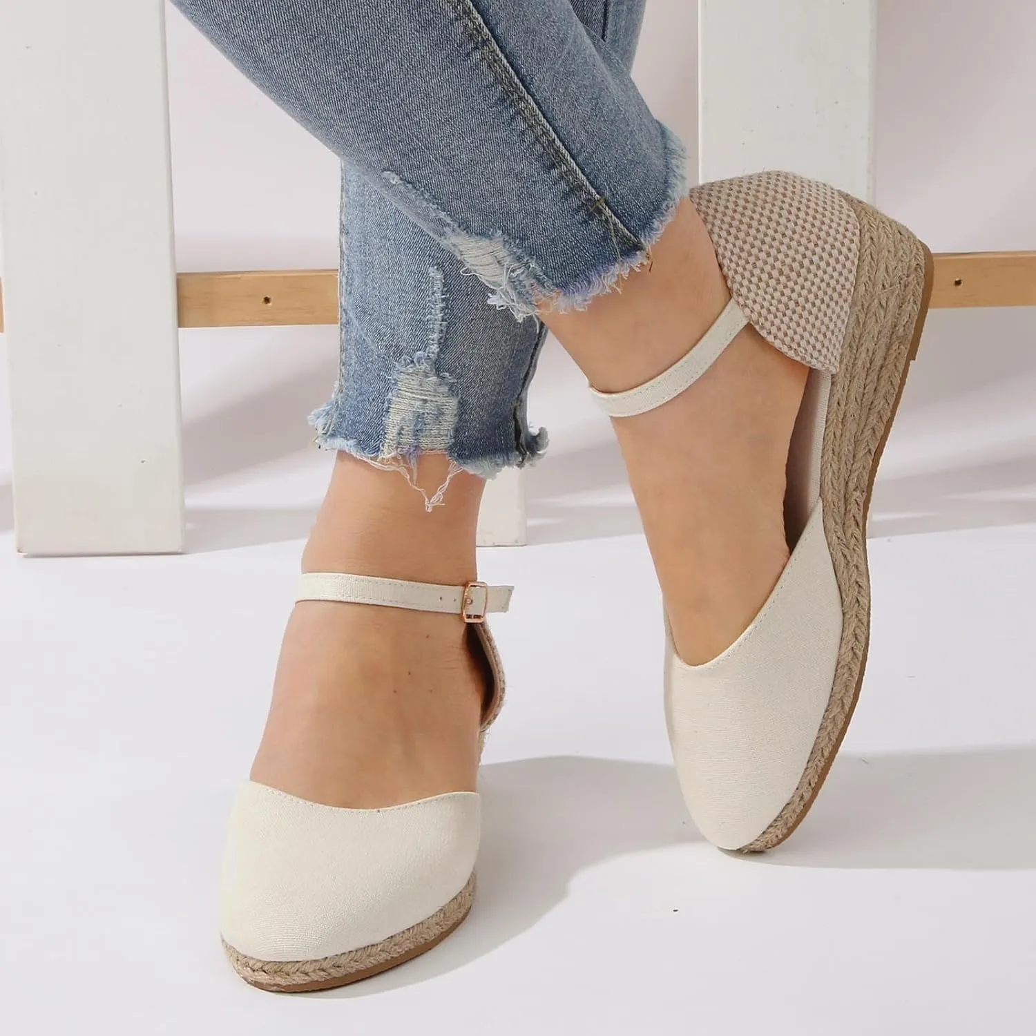 Espadrille Wedge Sandals Women Closed Toe Ankle Strappy Vintage Lightweight Platform Sandals Heels Party Bridal Shoes Beach Dressy Sandals