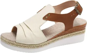 Espadrille Wedge Sandals Women Open Toe Adjustable Strappy Lightweight Platform Sandals Wide Width Stretch Textile Dressy Summer Shoes