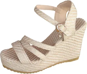 Espadrille Wedge Sandals Women Open Toe Ankle Strap Retro Lightweight Platform Sandals 2024 Fashion Trendy Stylish Summer Dress Shoes