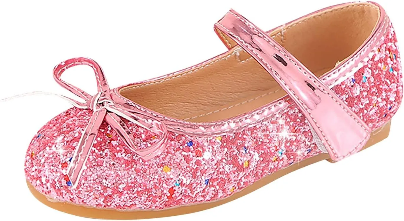 Girls Dress Shoes Wedding Party School Mary Jane Flower Flats Glitter Sequins Slip On Ballet Dance Shoes