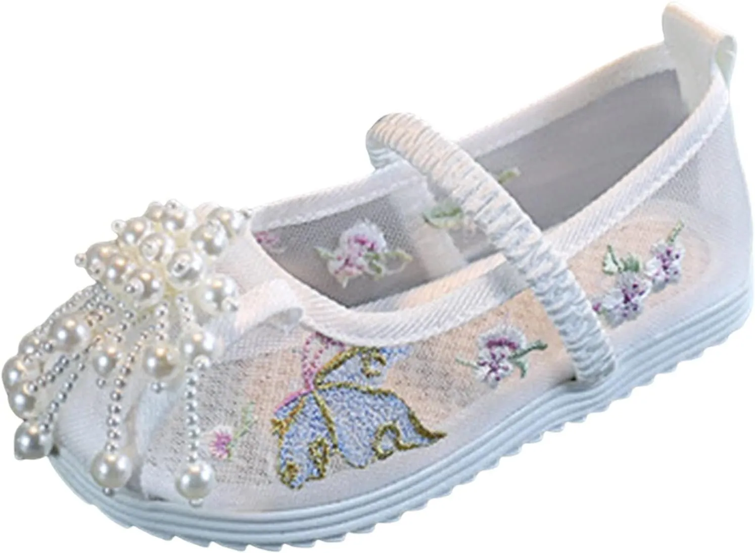 Girls Floral Embroidered Canvas Shoes Casual Round Toe Mary Jane Ballet Yoga Flats Slip On Shoes for Toddler