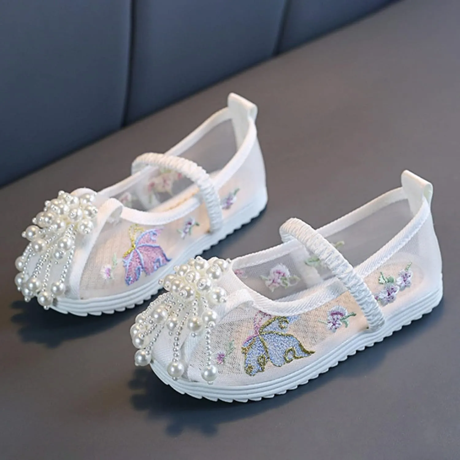 Girls Floral Embroidered Canvas Shoes Casual Round Toe Mary Jane Ballet Yoga Flats Slip On Shoes for Toddler