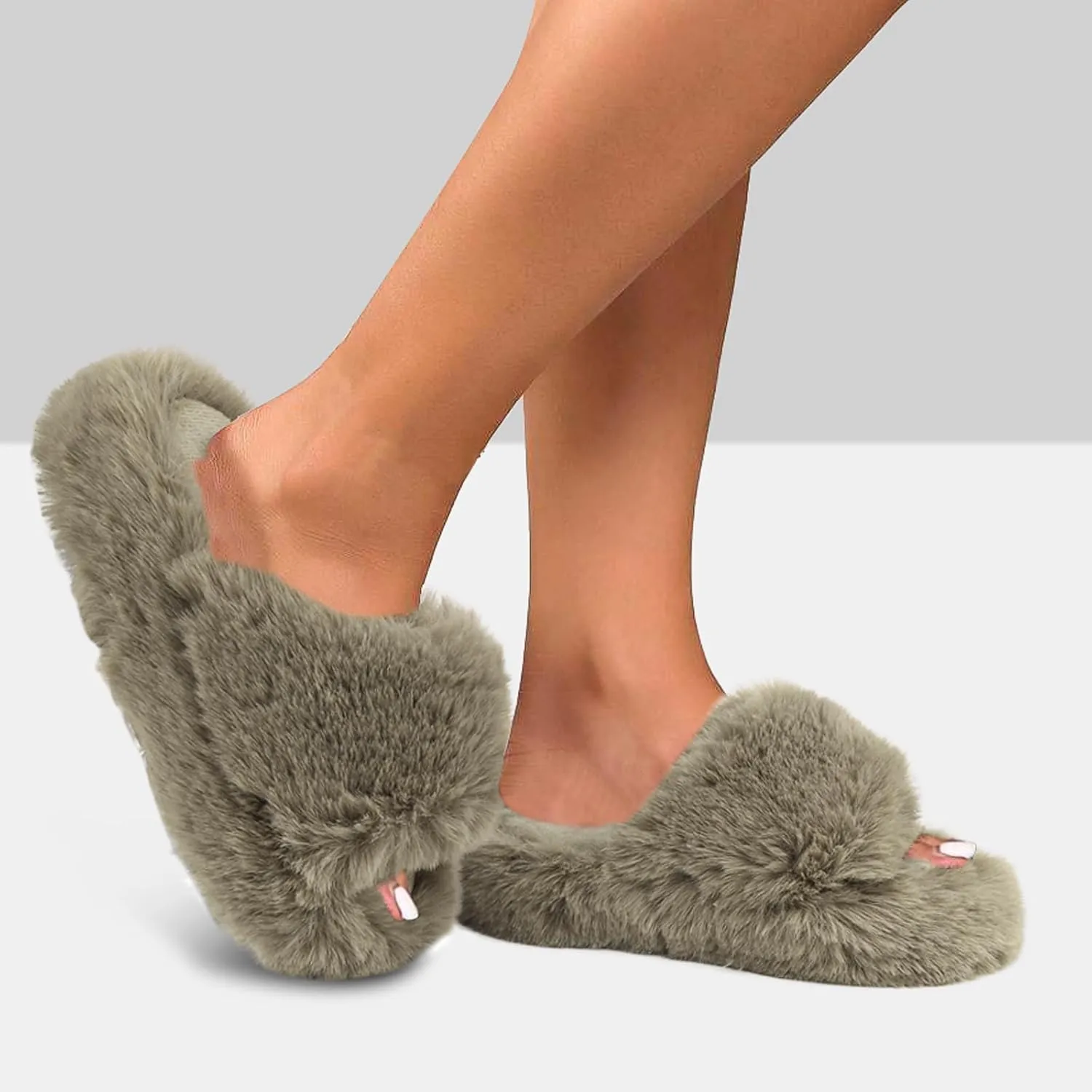 Girls Fuzzy Memory Foam Slippers Comfy丨Kids Fluffy Plush Open Toe House Slippers丨Slip On Furry Home Slides丨Indoor Outdoor Fur Flip Flop