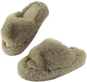 Girls Fuzzy Memory Foam Slippers Comfy丨Kids Fluffy Plush Open Toe House Slippers丨Slip On Furry Home Slides丨Indoor Outdoor Fur Flip Flop