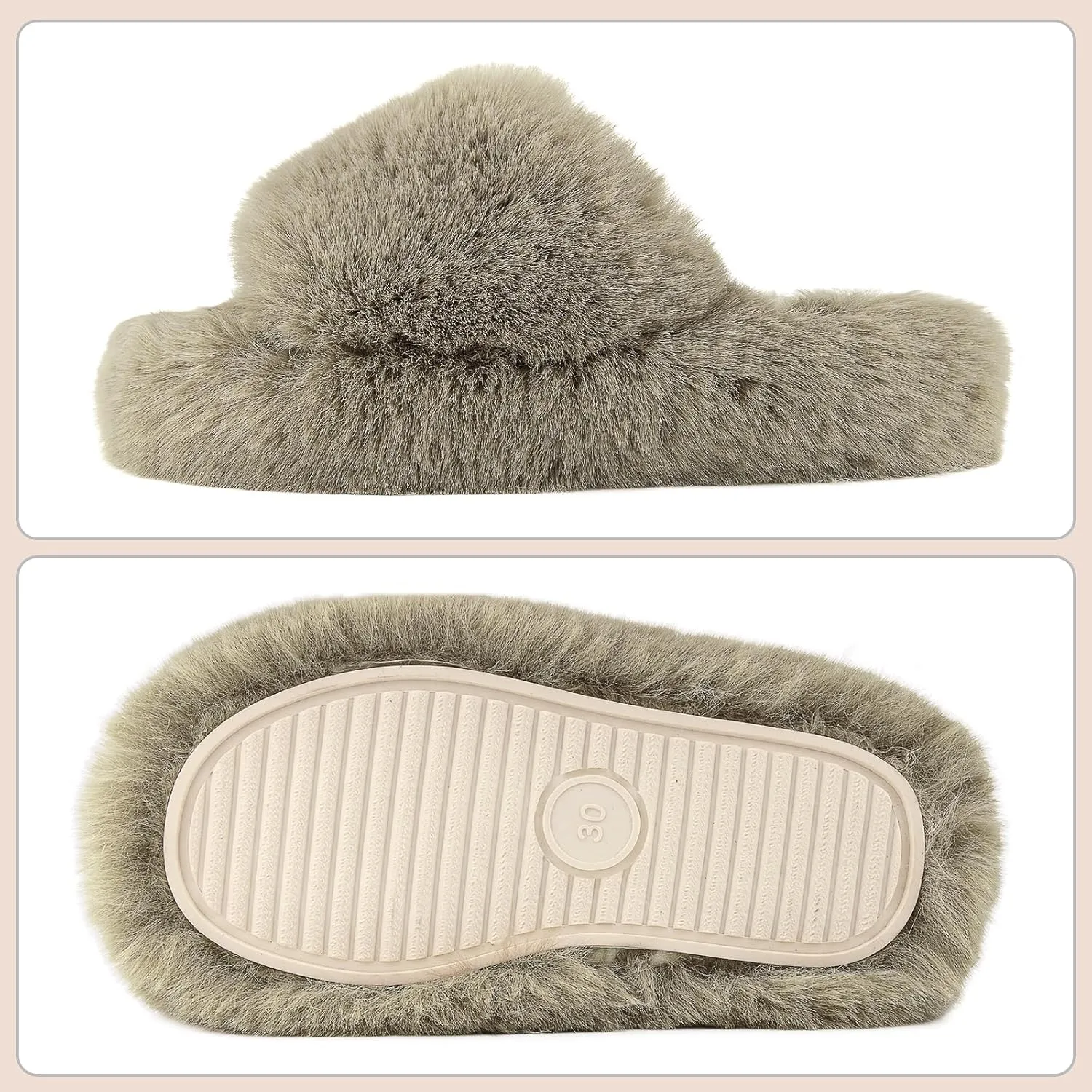 Girls Fuzzy Memory Foam Slippers Comfy丨Kids Fluffy Plush Open Toe House Slippers丨Slip On Furry Home Slides丨Indoor Outdoor Fur Flip Flop